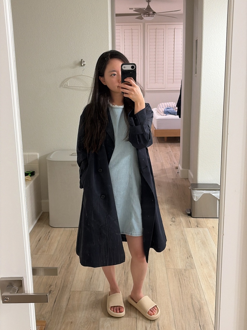MUJI Korea Water Repellent Long Trench Coat Navy Size S Rare